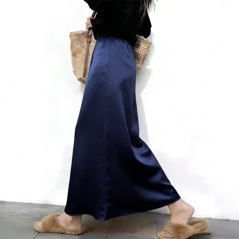 欧货高端定制深蓝色缎面大码半身裙女2026早春新款轻熟风A字裙子,女装/女士精品,大码半身裙,淘宝优惠券,粉丝福利购,淘宝优惠卷