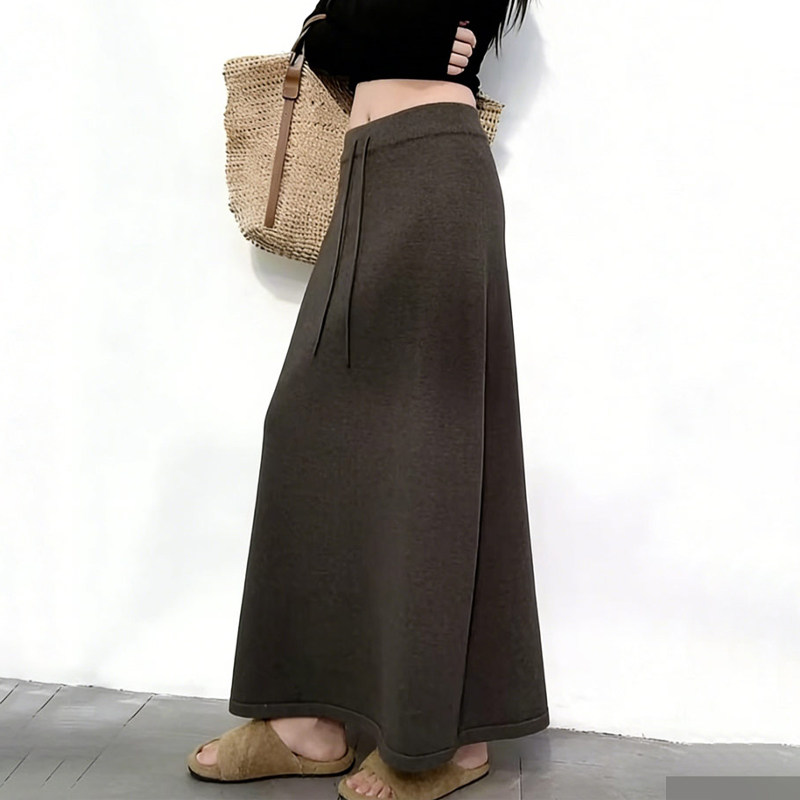 高端定制咖灰色毛呢大码半身裙女