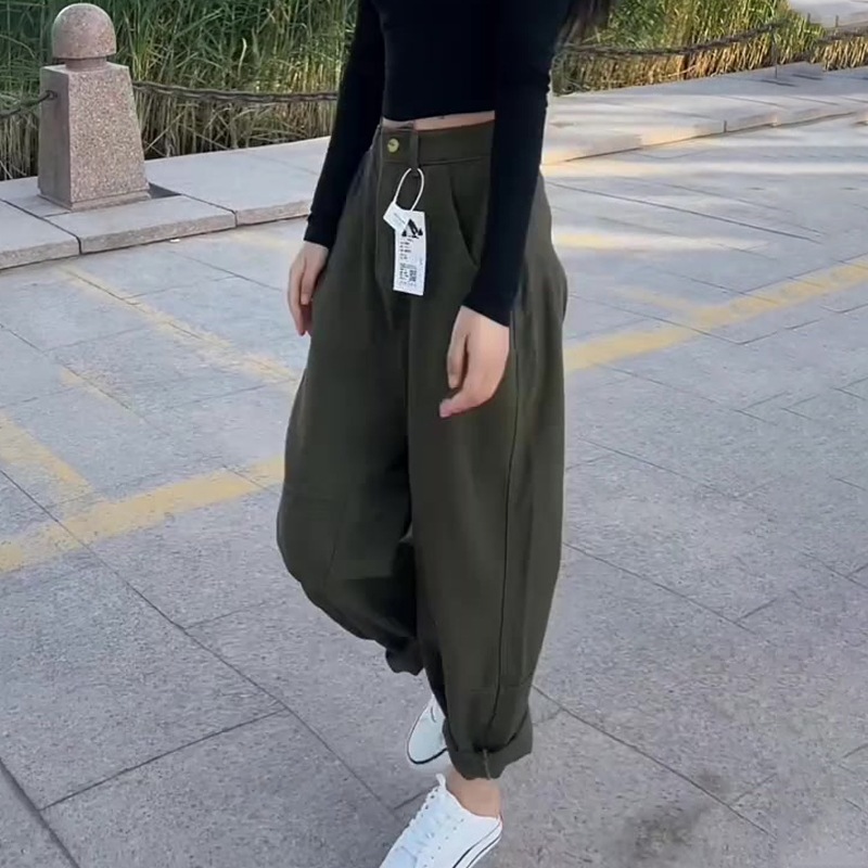 欧货高端定制军绿色大码阔腿裤女