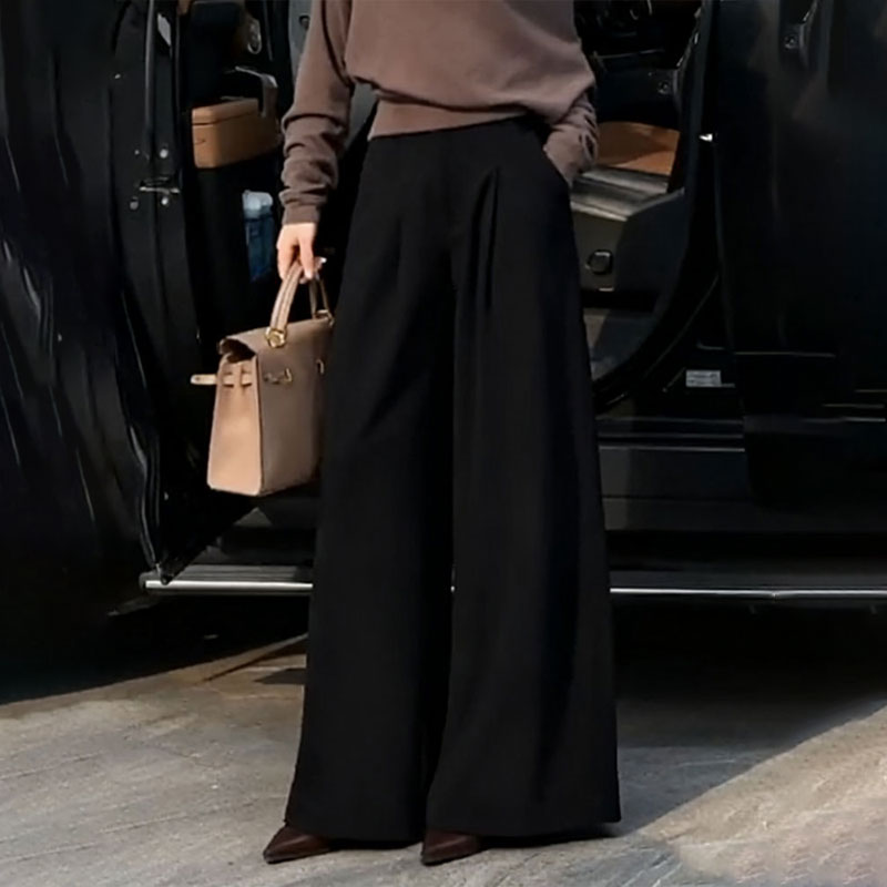 欧货高端定制黑色大码阔腿裤女