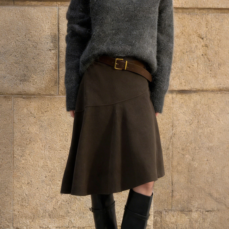 欧货高端定制咖色毛呢大码半身裙女2025冬季新款加厚不规则A字裙,女装/女士精品,大码半身裙,淘宝优惠券,粉丝福利购,淘宝优惠卷