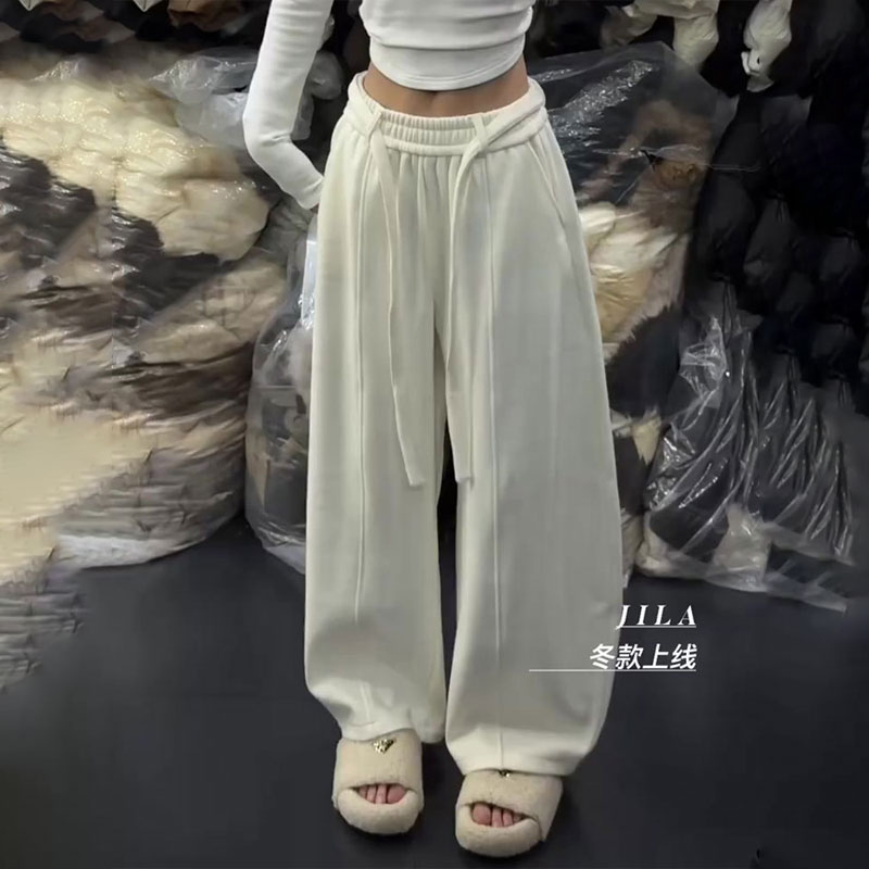 欧货高端定制白色大码阔腿卫裤女