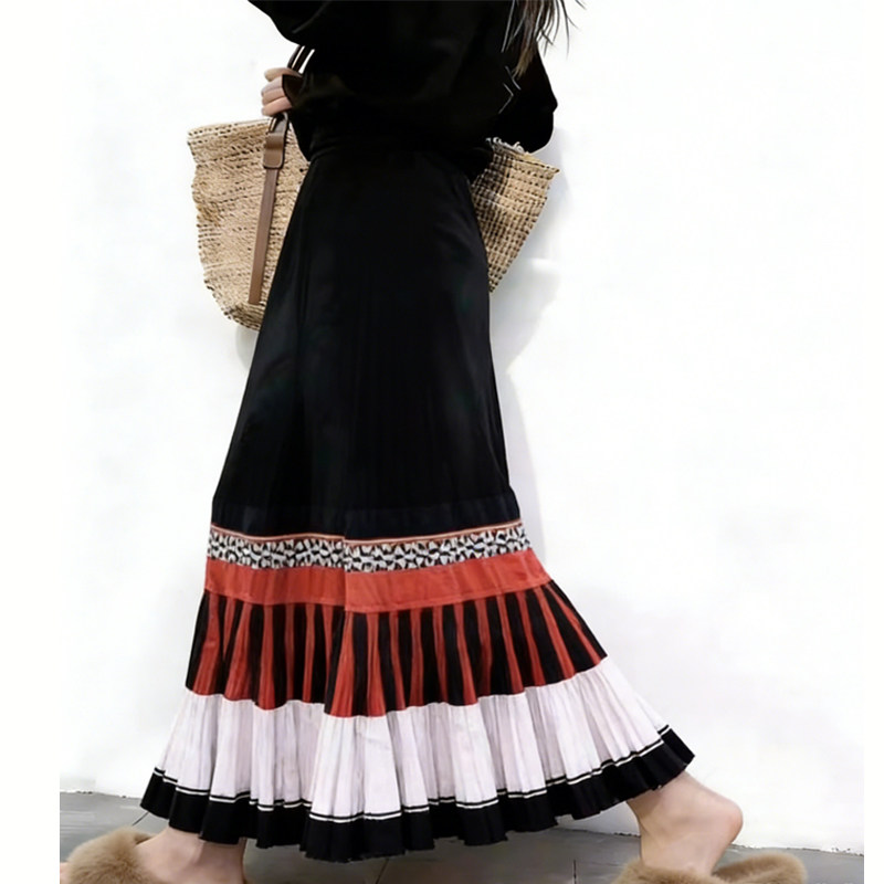 欧货高端定制黑色毛呢大码半身裙女2026早春新款民族风纹样大摆裙,女装/女士精品,大码半身裙,淘宝优惠券,粉丝福利购,淘宝优惠卷