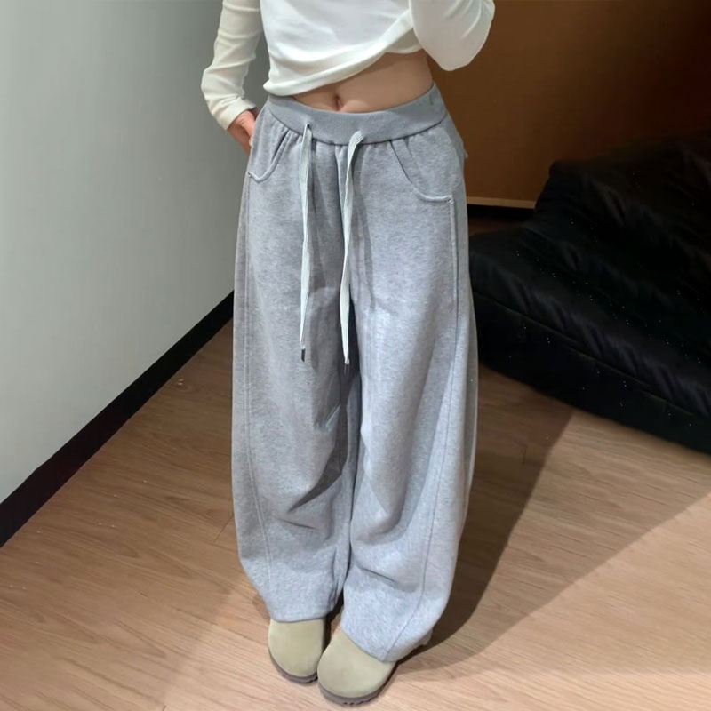 欧货高端定制灰色大码阔腿裤女