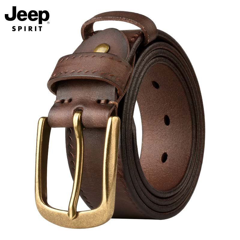 JEEP男士头层牛皮黄铜针扣腰带潮