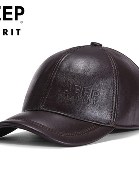 JEEP帽子男2025新款真皮牛皮棒球帽中老年吧秋冬护耳保暖百搭帽子