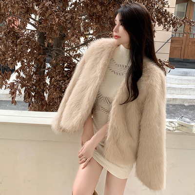 实拍冬季韩版新款仿毛毛外套女加厚气质名媛皮毛一体环保皮草上衣