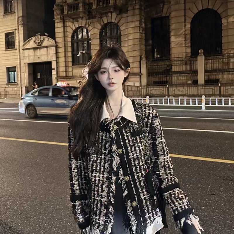 COOLLINE林子熙 康朋街 重工黑金编织流苏羊毛小香风外套高级感秋,女装/女士精品,毛呢外套,淘宝优惠券,粉丝福利购,淘宝优惠卷