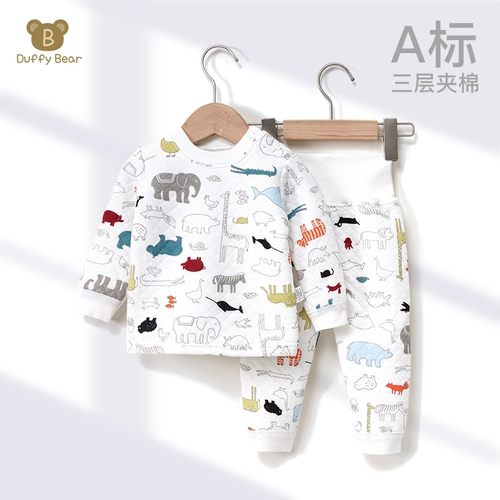 Демисезонное хлопковое детское нижнее белье, комплект для мальчиков, стеганое термобелье, детские штаны, удерживающая тепло пижама