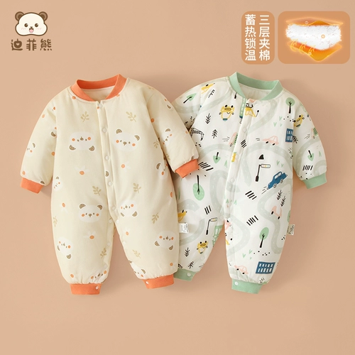 Детский демисезонный пуховик для новорожденных, хлопковое стеганое боди, увеличенная толщина