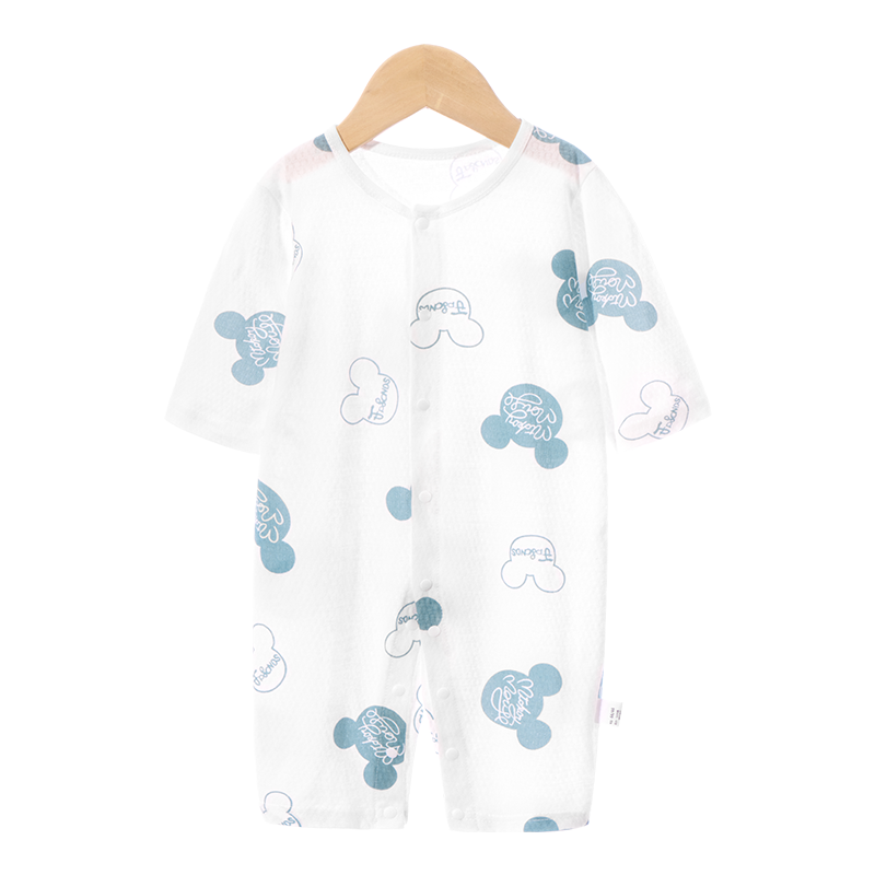 婴儿夏季连体衣纯棉薄款新生儿长袖空调服男女宝宝睡衣夏装家居服