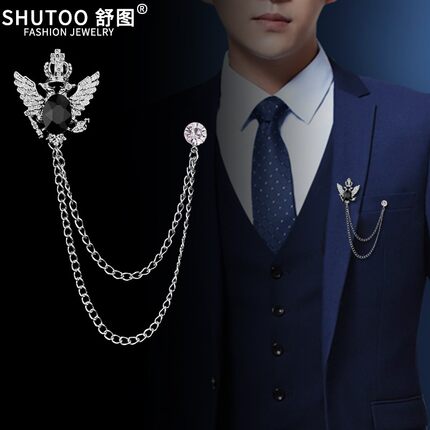 韩国皇冠鹰胸针链条胸章胸花老鹰盾牌别针微章西装大衣披肩扣配饰