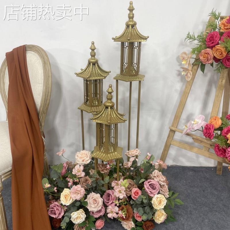 婚庆道具新款铁艺中式路引婚礼舞台布置六角凉亭喜亭小屋装饰摆件