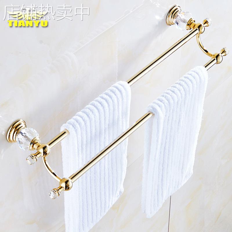 xyt欧式水晶全铜杆双杆毛巾架轻奢金色浴巾架毛巾杆单杆毛巾挂可
