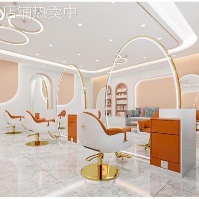 热卖网红理发店镜子发廊专用单双面美发店镜台带灯带柜落地剪发镜
