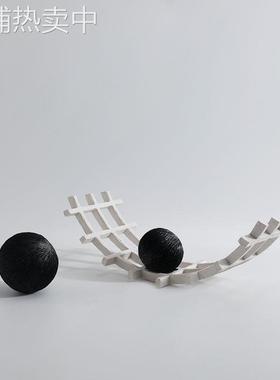 现代简约创意弯形网格果盘拱门摆件样板间展厅书柜茶几软装工艺品