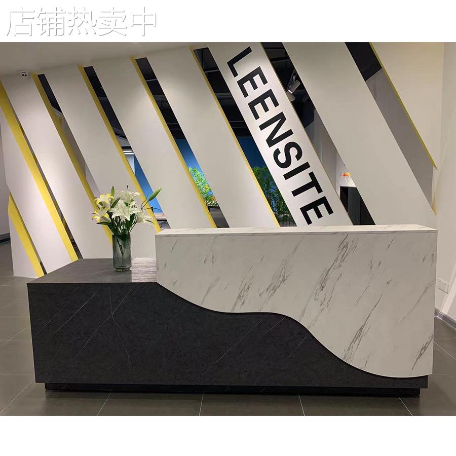 仿大理石纹板式前台办公接待台简约迎宾收银服务咨询台93-QT0436