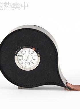 轻奢皮质金属台钟座钟摆件样板房软装饰品卧室办公室桌面时钟摆设