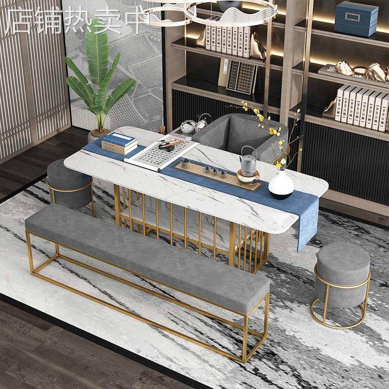现代简约大理石茶桌椅 客厅会客接待茶桌 轻奢办公室商议洽谈茶台