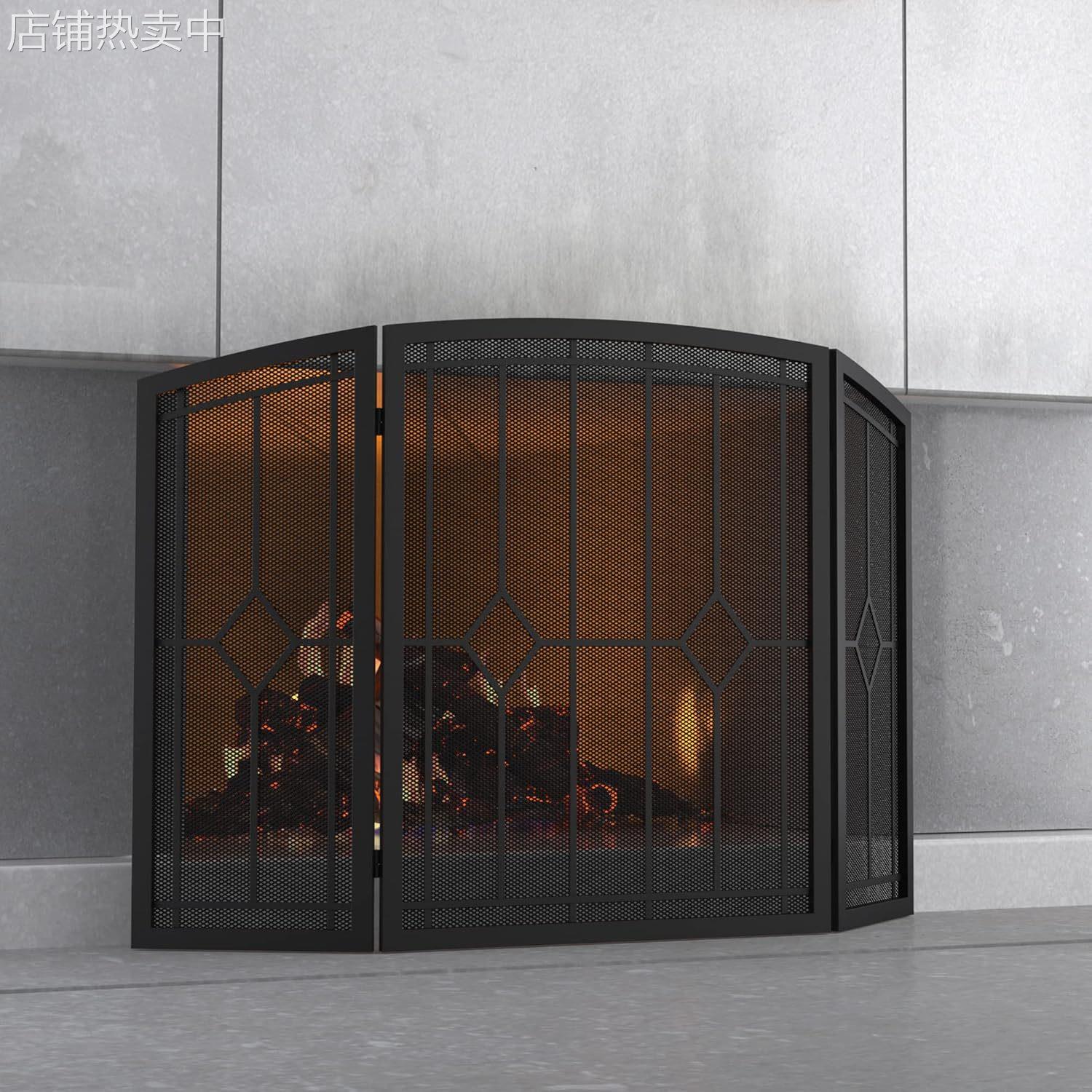 新款装饰隔断现代铁艺落地壁炉屏风简约客厅取暖器带网围栏