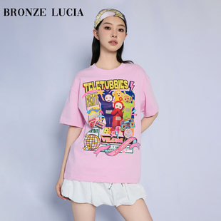 Bronze Lucia天线宝宝联名 粉色短袖T恤原创设计师上衣学院风少女