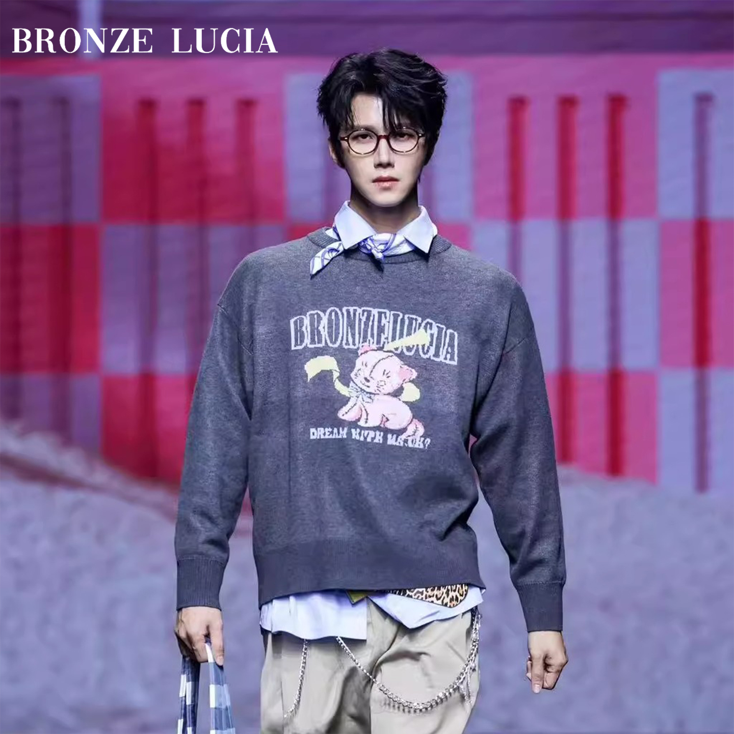 Bronze Lucia灰色布偶猫套头毛衣原创设计师秋冬新款针织衫学院风