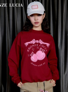 Bronze Lucia红韵粉果蝴蝶结高领卫衣原创设计少女学院风冬季上衣