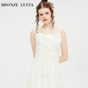 【黄圣依同款】Bronze Lucia法式浪漫白色吊带连衣裙小众设计裙子