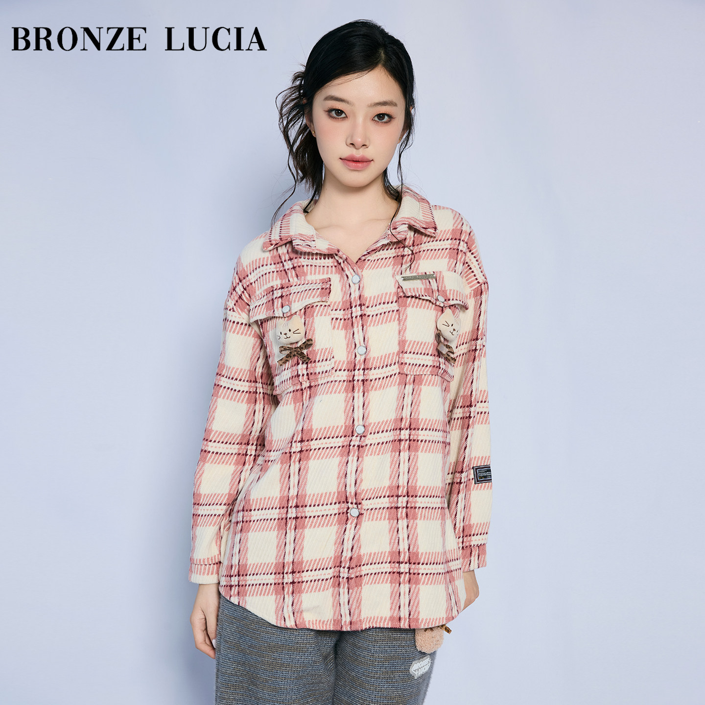 Bronze Lucia粉格纹磨毛喵衬衫复古格纹原创设计感长袖加绒上衣女,女装/女士精品,衬衫,淘宝优惠券,粉丝福利购,淘宝优惠卷