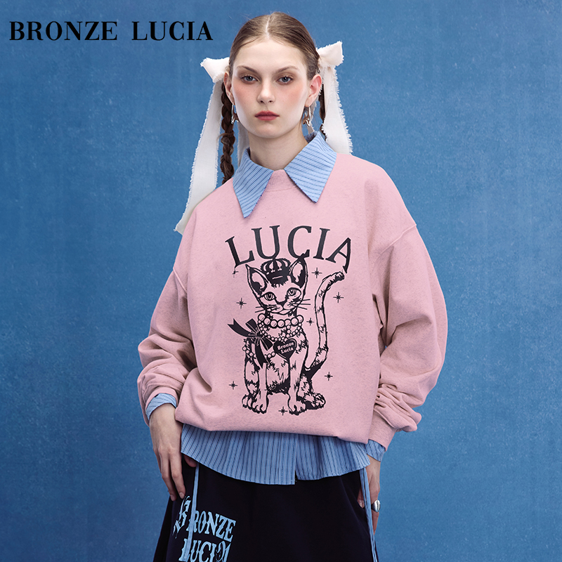 Bronze Lucia情侣卫衣潮牌套头衫男女同款圆领印花上衣休闲百搭