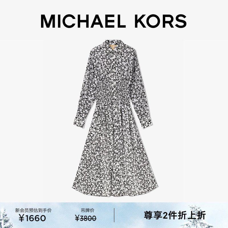 MK女士花卉印花长袖衬衫连衣裙