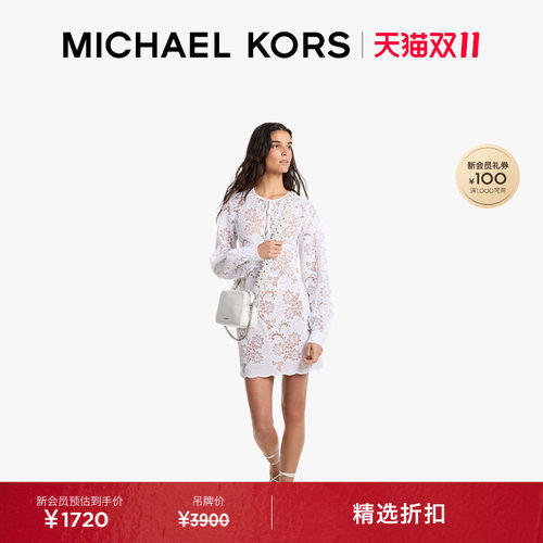 MK长袖花卉刺绣蕾丝连衣裙