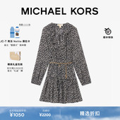 女士乔其纱荷叶边碎花长袖 连衣裙 KORS 两件折上折 MICHAEL