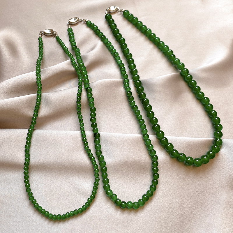 国风绿色串珠项链女复古元宝扣配饰ins小众设计高级感锁骨链