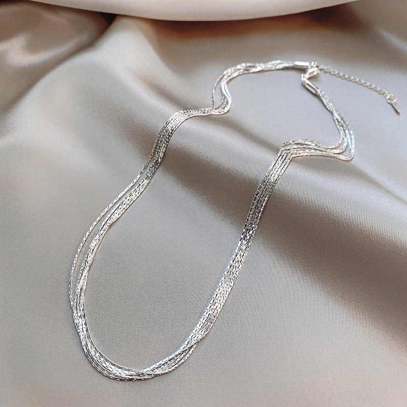 银色多层项链女冷淡风简约百搭配饰2024新款ins小众设计锁骨链