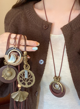 新中式禅意长款蝴蝶结帽子项链