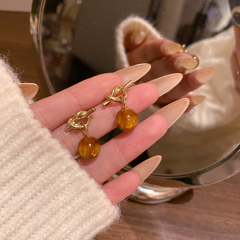 美拉德虎眼石打结耳钉2026新款