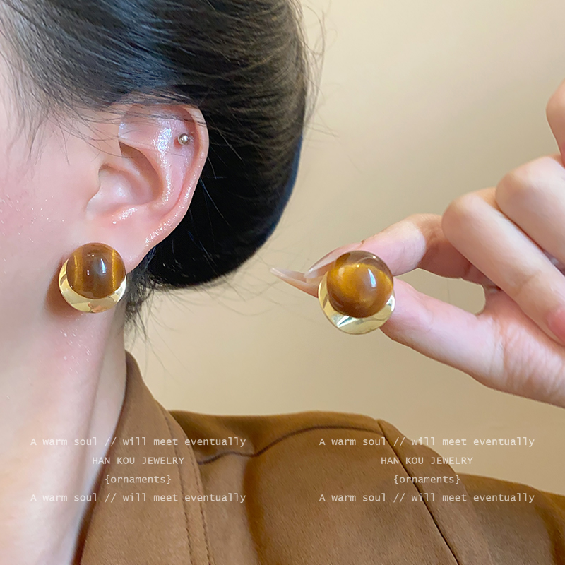 虎眼石金属圆片耳环2026新款