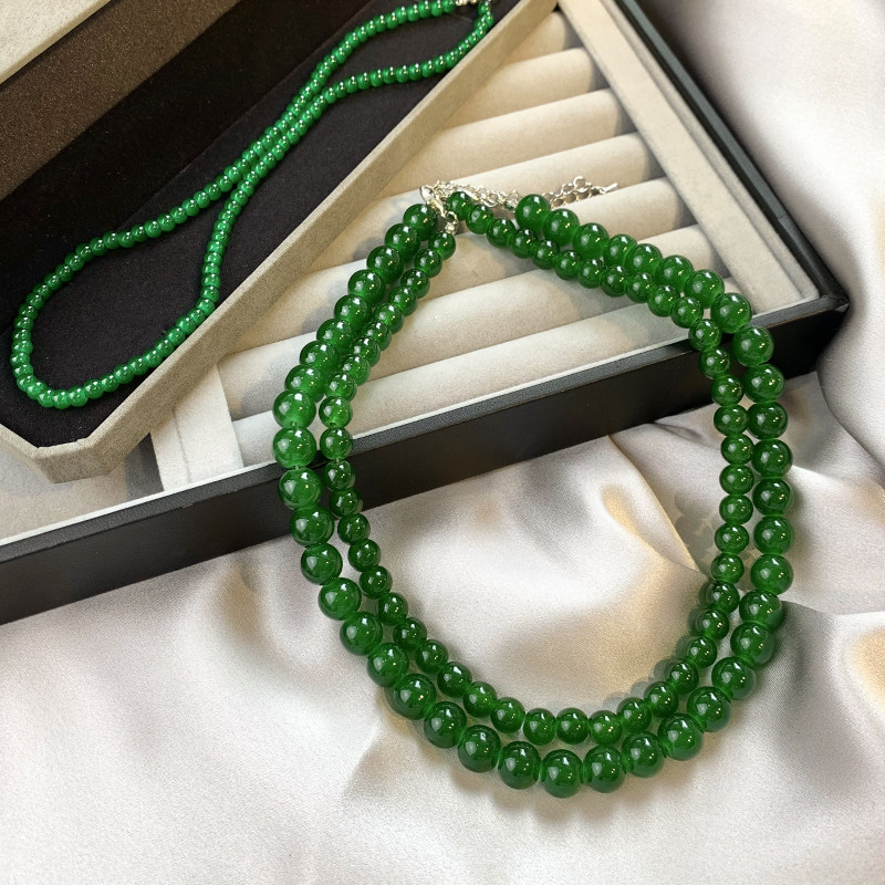 复古绿色串珠项链女新中式古风百搭配饰ins简约小众设计感锁骨链,饰品/流行首饰/时尚饰品新,项链,淘宝优惠券,粉丝福利购,淘宝优惠卷