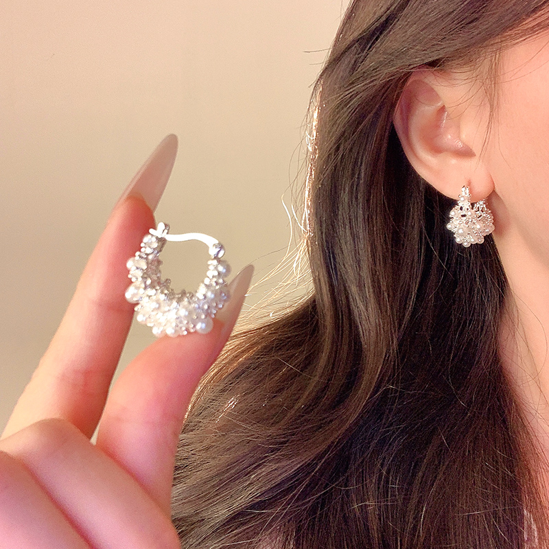 立体镂空花篮耳环精致珠珠