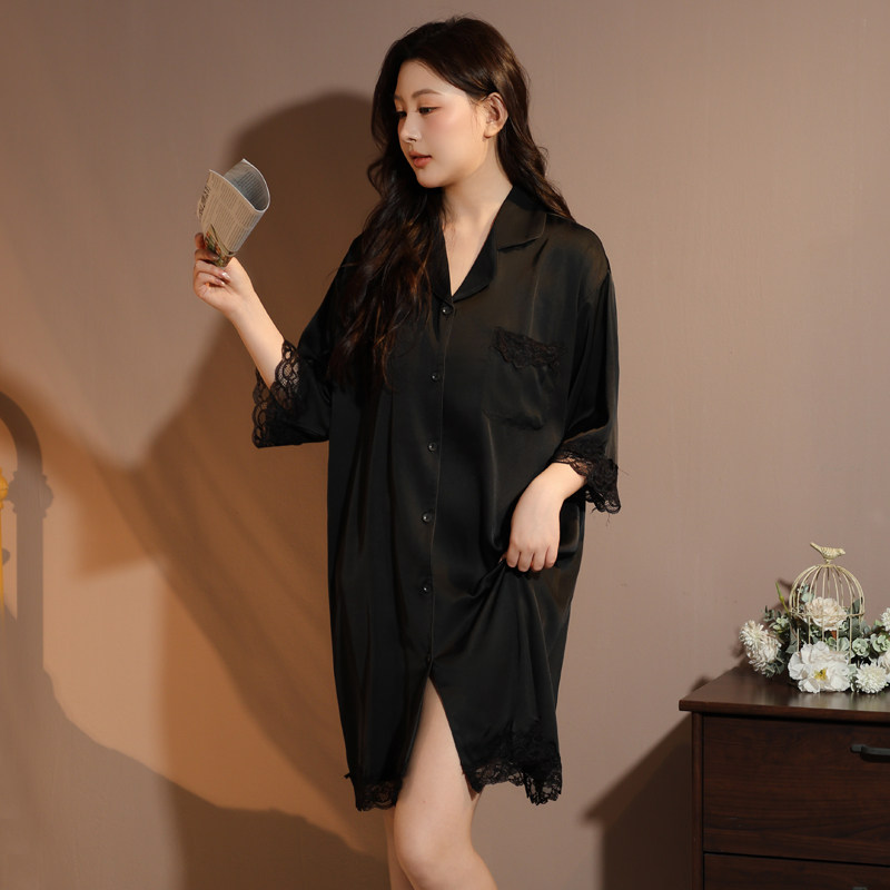 加肥加大码冰丝蕾丝睡裙女夏季薄款仿真丝高级感轻奢凉感家居服