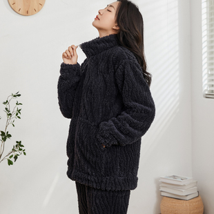 女200斤秋冬季 加厚珊瑚绒睡衣加肥加大码 胖妹妹法兰绒家居服套装