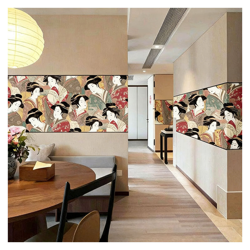 日式浮世绘和风墙纸复古餐厅包间背景墙布仕女图日料寿司店壁纸