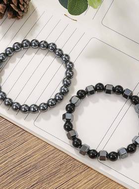 跨境黑胆石磁性磁石手链套装简约串珠弹力手链磁疗手饰品手串
