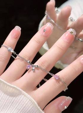 粉色锆石蝴蝶结手链轻奢小众设计精致高级感手饰2025新款甜美饰品