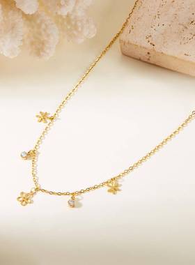 小巧精致多配件不锈钢花瓣镶钻项链手链套装气质优雅设计时尚饰品