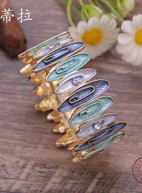 亚马逊新款不规则彩色滴油花朵拼接弹力合金手镯创意花瓣手链