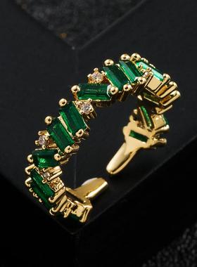 欧美时尚潮流铜镀真金微镶锆石戒指网红爆款嘻哈彩虹食指戒指配饰