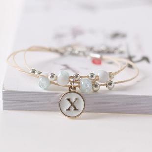 跨境新款时尚陶瓷圆珠弹力串珠手链百搭26字母情侣首字母礼物饰品