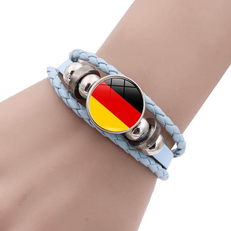 跨境热销欧洲杯24强国家旗帜皮革手链多层创意蓝色编织绳串珠手饰,饰品/流行首饰/时尚饰品新,手链,淘宝优惠券,粉丝福利购,淘宝优惠卷